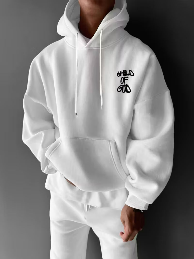 Unisex "God's Childhood" Print Drop-Shoulder Crewneck Sweatshirt, Autumn/Winter Men's Loose Fit Casual Long-Sleeve Pullover, Men's Daily Wear